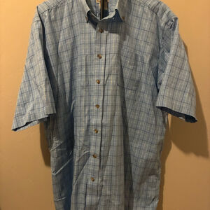 L.L. Bean Men’s XXL Tall Short Sleeve Button Down Shirt - Light Blue Plaid